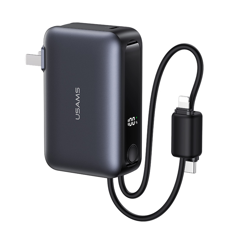 Pin Dự Phòng Kiêm Củ Sạc 3-in-1 USAMS CD260 PB88 10000mAh 22.5W (With Built-in Type-C + Lightning cable, Digital Display, 3C Certification)