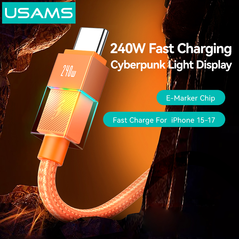 Cáp Sạc Nhanh C to C USAMS SJ775 U93 240W (PD3.1, 1.2m, Cyberpunk Light Effect, 480Mbps)