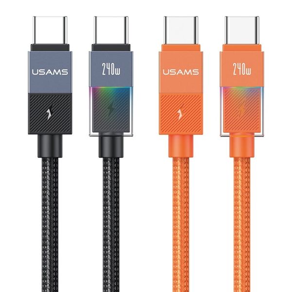 Cáp Sạc Nhanh C to C USAMS SJ775 U93 240W (PD3.1, 1.2m, Cyberpunk Light Effect, 480Mbps)