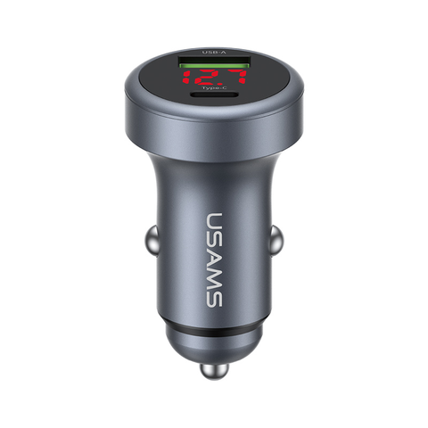 Tẩu Sạc Cho Ô Tô USAMS CC327 45W (1*Type-C + 1*USB-A Ports, Digital Display)