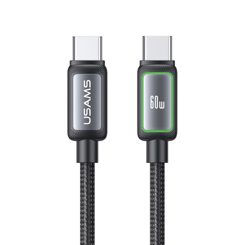 USAMS SJ815 U110 60W Al-Alloy Type-C to Type-C RGB Fast Charging & Data Cable 1.2M (SJ815USB01) - BLACK USAMS SJ815 U110 60W Al-Alloy Type-C to Type-C RGB Fast Charging & Data Cable 1.2M (SJ815USB01) - BLACK