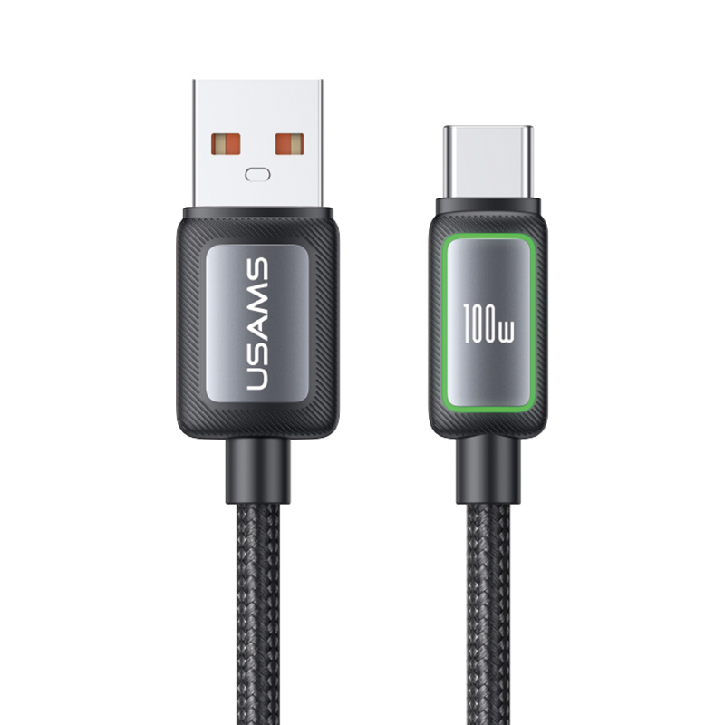 USAMS SJ817 U110 100W Al-Alloy USB-A to Type-C RGB Fast Charging & Data Cable 1.2M (SJ817USB01) - BLACK USAMS SJ817 U110 100W Al-Alloy USB-A to Type-C RGB Fast Charging & Data Cable 1.2M (SJ817USB01) - BLACK