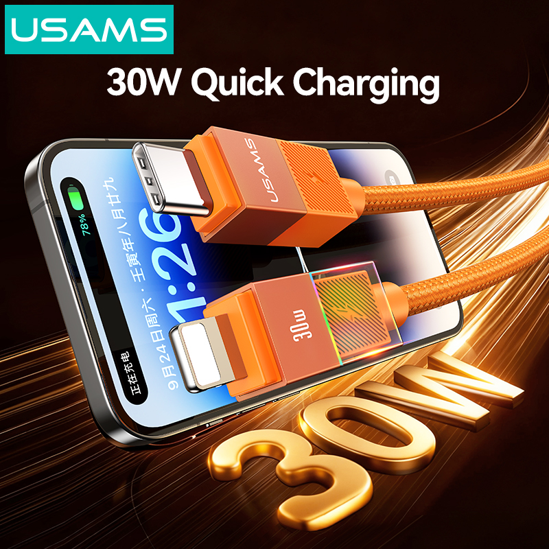 Cáp Sạc Nhanh C to Lightning USAMS SJ776 U93 30W (1.2m, Cyberpunk Light Effect, 480Mbps)