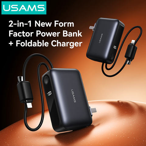 Pin Dự Phòng Kiêm Củ Sạc 3-in-1 USAMS CD260 PB88 10000mAh 22.5W (With Built-in Type-C + Lightning cable, Digital Display, 3C Certification)