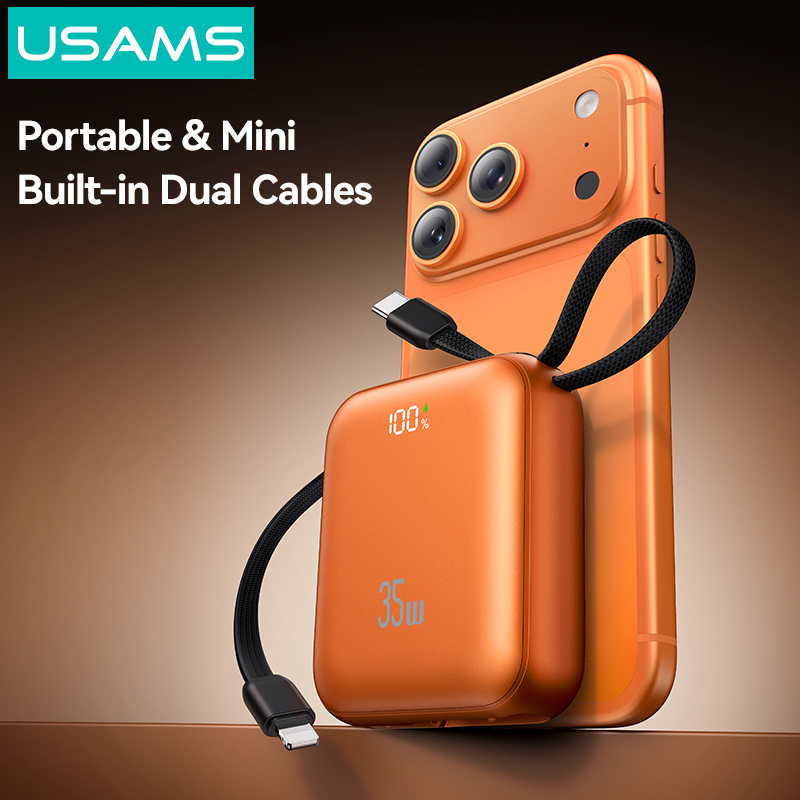 Pin Dự Phòng USAMS CD261 10000mAh 35W (With Built-in Type-C + Lighting cable, Digital Display, 3C Certification)