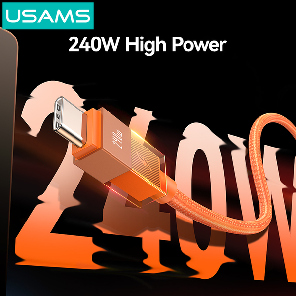 Cáp Sạc Nhanh C to C USAMS SJ775 U93 240W (PD3.1, 1.2m, Cyberpunk Light Effect, 480Mbps)