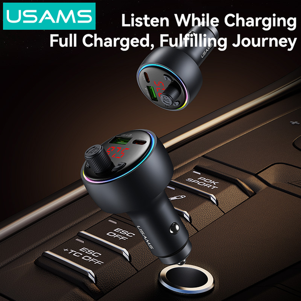 Tẩu Sạc Cho Ô Tô USAMS CC328 30W (1*Type-C + 1*USB-A port, Bluetooth v5.2, RGB Ambient Lighting, 2 Playback Modes​)