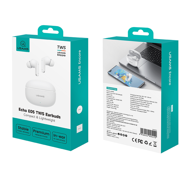Tai Nghe Bluetooth TWS USAMS Echo E05 (Bluetooth v6.0, 3.5H, 3D Surround Stereo Sound, Low latency)