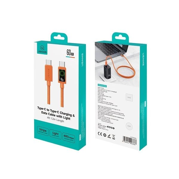 Cáp Sạc Nhanh C to C USAMS SJ773 U92 60W (1.2m, With Light, 480Mbps)