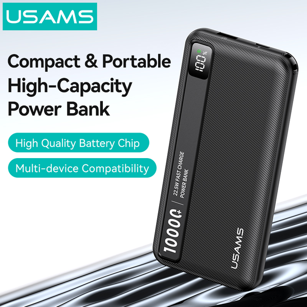 Pin Dự Phòng USAMS CD263 10000mAh 22.5W (1*Type-C + 1*USB-A port, Digital Display, 3C Certification)