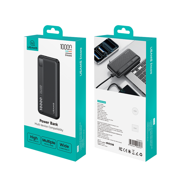 Pin Dự Phòng USAMS CD262 PB89 10000mAh 10W (1*Type-C + 1*USB-A port, LED Display, 3C Certification)