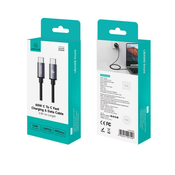 Cáp Sạc Nhanh C to C USAMS SJ769 U91 60W (1.2m, 480Mbps)