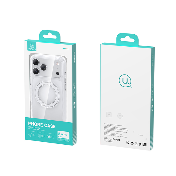 Ốp Lưng Trong Suốt Cho iPhone 18 Series USAMS Crystal Series BH974/BH975 (with Rotating Stand, Anti-Yellowing, Metal Buttons Premium Feel)