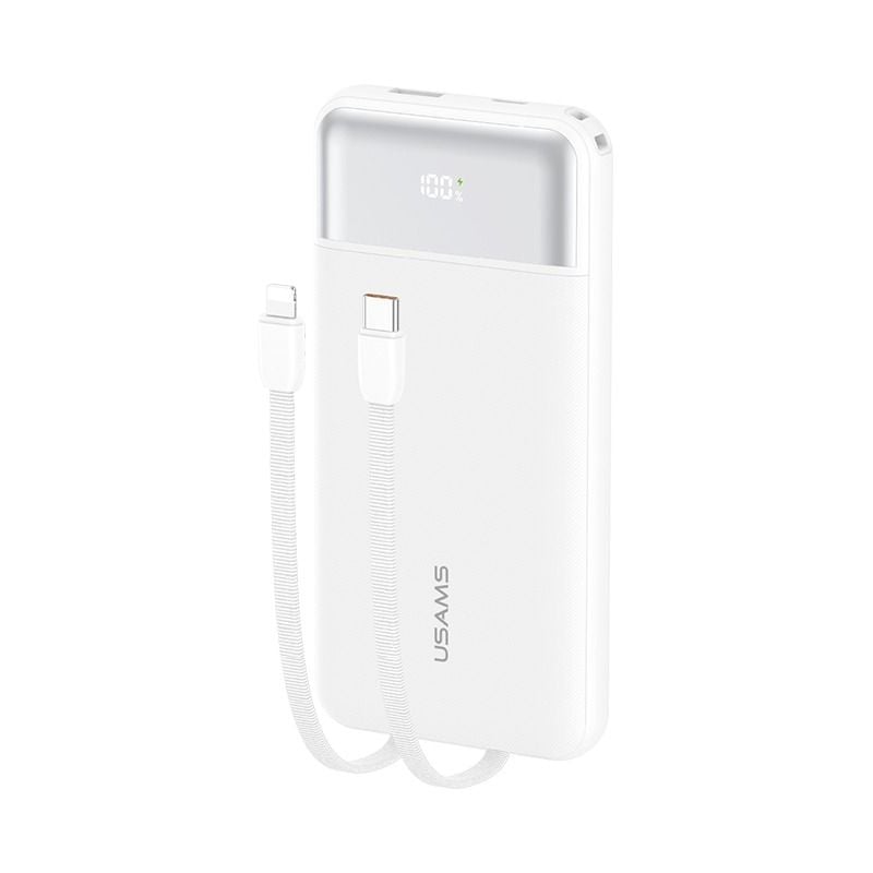 Pin Dự Phòng Kèm Cáp USB-C + Lightning USAMS CD281 10000mAh 22.5W (1*Type-C + 1*USB-A port, Digital LED Display, CCC / 3C Certification)