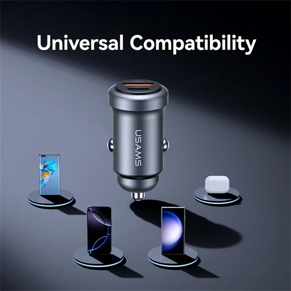 Tẩu Sạc Cho Ô Tô USAMS CC322 30W (1*Type-C + 1*USB-A port, For 12V-24V Car Model)