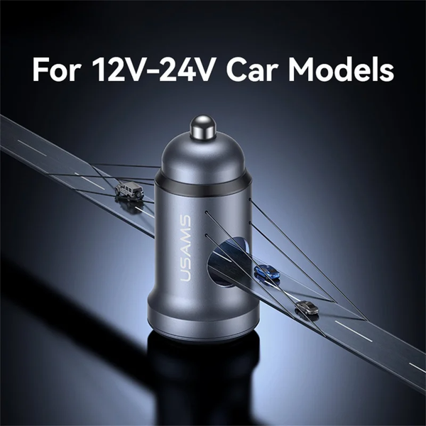 Tẩu Sạc Cho Ô Tô USAMS CC322 30W (1*Type-C + 1*USB-A port, For 12V-24V Car Model)