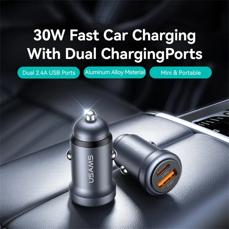 Tẩu Sạc Cho Ô Tô USAMS CC322 30W (1*Type-C + 1*USB-A port, For 12V-24V Car Model)