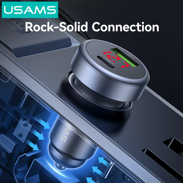 Tẩu Sạc Cho Ô Tô USAMS CC327 45W (1*Type-C + 1*USB-A Ports, Digital Display)