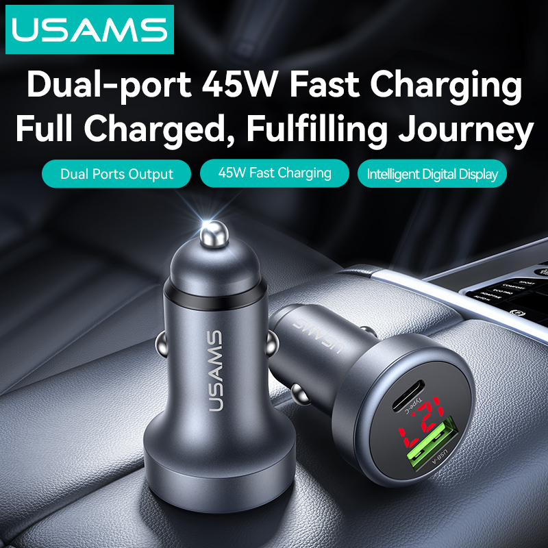 Tẩu Sạc Cho Ô Tô USAMS CC327 45W (1*Type-C + 1*USB-A Ports, Digital Display)
