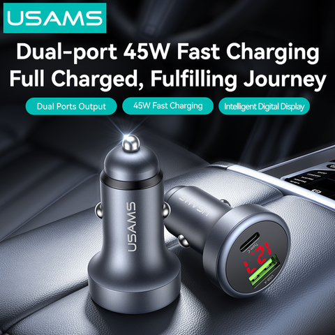 Tẩu Sạc Cho Ô Tô USAMS CC327 45W (1*Type-C + 1*USB-A Ports, Digital Display)