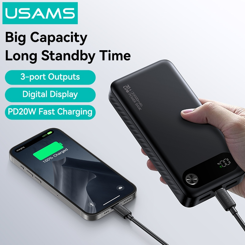 Pin Dự Phòng USAMS CD249/CD251 10000mAh/20000mAh 20W (Digital LED Display, USB + 2*Type-C Port)