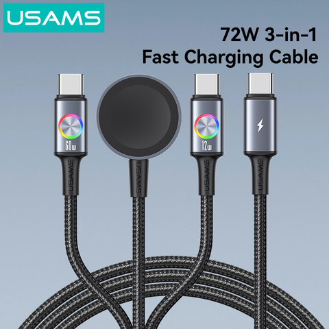 Cáp Sạc Nhanh C to 2C+Sạc Không Dây Cho Apple Watch 3-in-1 SJ754 72W (1.2m, Nylon Braided Cable)