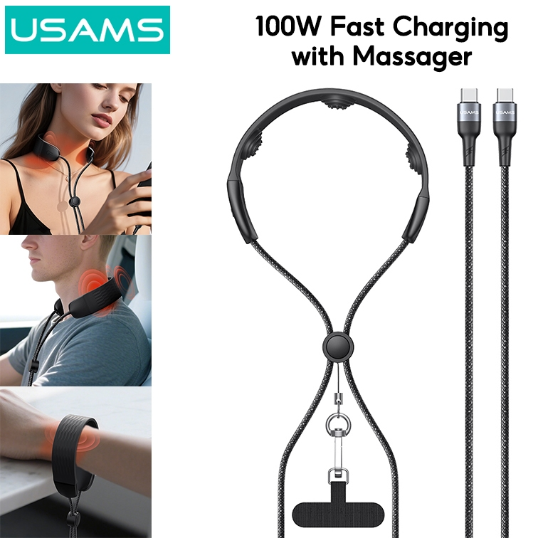 Cáp Sạc Nhanh C to C Kiêm Máy Mát Xa Cổ 2-in-1 USAMS SJ759 100W (3-Speed Massage, 480Mbps, 1.4m)