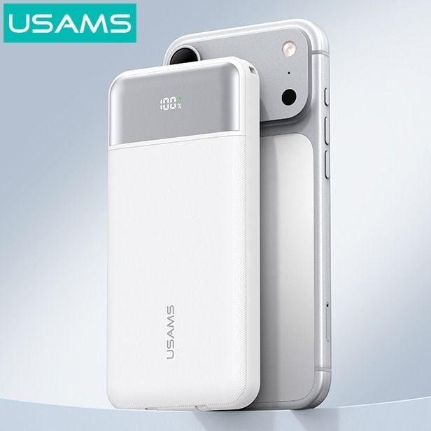 Pin Dự Phòng Kèm Cáp USB-C + Lightning USAMS CD281 10000mAh 22.5W (1*Type-C + 1*USB-A port, Digital LED Display, CCC / 3C Certification)