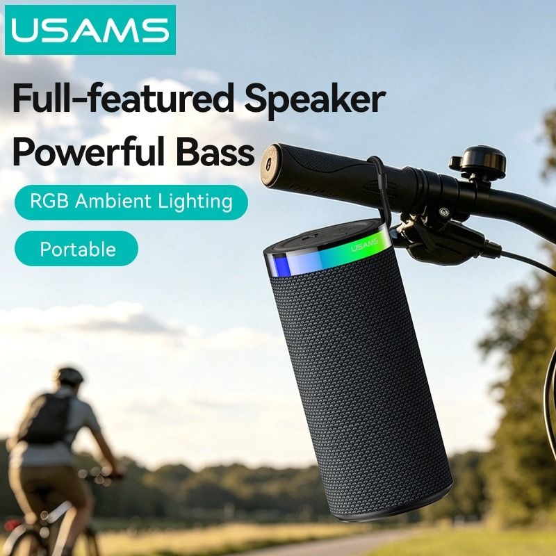 Loa Di Động Không Dây USAMS YX018 10W (Bluetooth v5.4, 4H, 1500mAh, RGB Ambient Lighting 360°, Omni-directional Sound, With BT, TF Card & USB playback, TWS)