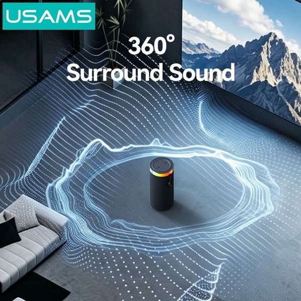 Loa Di Động Không Dây USAMS YX018 10W (Bluetooth v5.4, 4H, 1500mAh, RGB Ambient Lighting 360°, Omni-directional Sound, With BT, TF Card & USB playback, TWS)