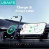 Giá Đỡ Điện Thoại Ô Tô Kiêm Sạc Không Dây USAMS CD277 (Air Vent Version, 15W Wireless Charging, 360° Adjustable, Ice Blue Ambient Lighting, Strong Magnetism)