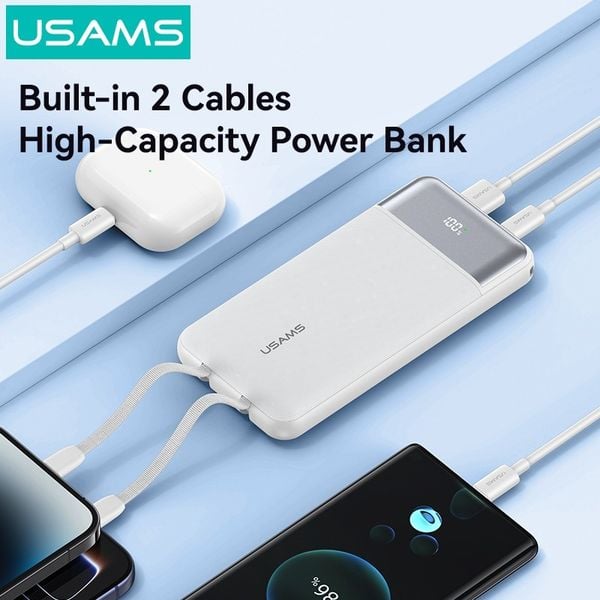 Pin Dự Phòng Kèm Cáp USB-C + Lightning USAMS CD281 10000mAh 22.5W (1*Type-C + 1*USB-A port, Digital LED Display)