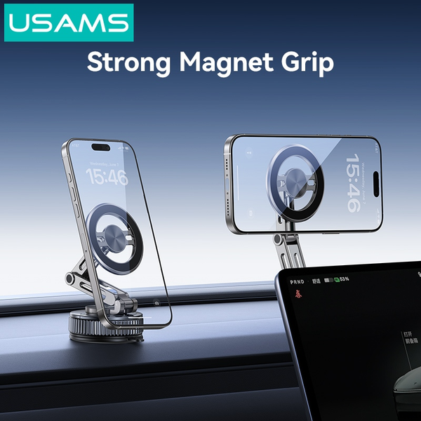 Giá Đỡ Điện Thoại Hút Chân Không Ô Tô Từ Tính + Để Bàn USAMS ZJ087 (360° Rotation, 360° Foldable, 3-Axis folding, N52 Strong magnetic adsorption)