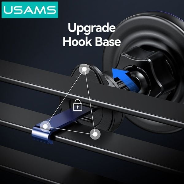 Giá Đỡ Điện Thoại Ô Tô Kiêm Sạc Không Dây USAMS CD277 (Air Vent Version, 15W Wireless Charging, 360° Adjustable, Ice Blue Ambient Lighting, Strong Magnetism)
