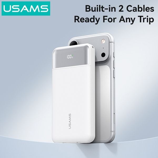Pin Dự Phòng Kèm Cáp USB-C + Lightning USAMS CD281 10000mAh 22.5W (1*Type-C + 1*USB-A port, Digital LED Display)
