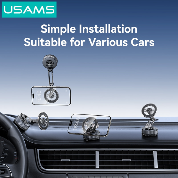 Giá Đỡ Điện Thoại Hút Chân Không Ô Tô Từ Tính + Để Bàn USAMS ZJ087 (360° Rotation, 360° Foldable, 3-Axis folding, N52 Strong magnetic adsorption)