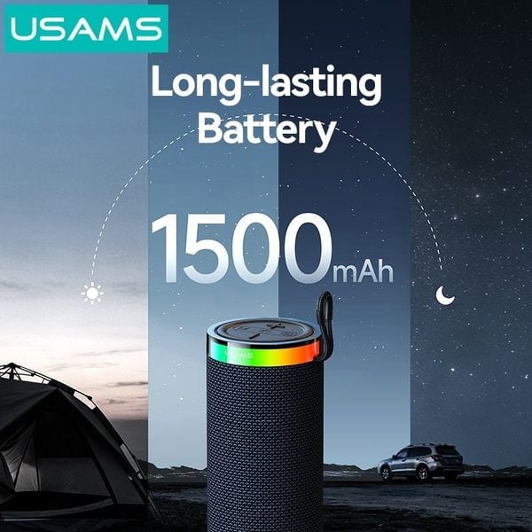 Loa Di Động Không Dây USAMS YX018 10W (Bluetooth v5.4, 4H, 1500mAh, RGB Ambient Lighting 360°, Omni-directional Sound, With BT, TF Card & USB playback, TWS)