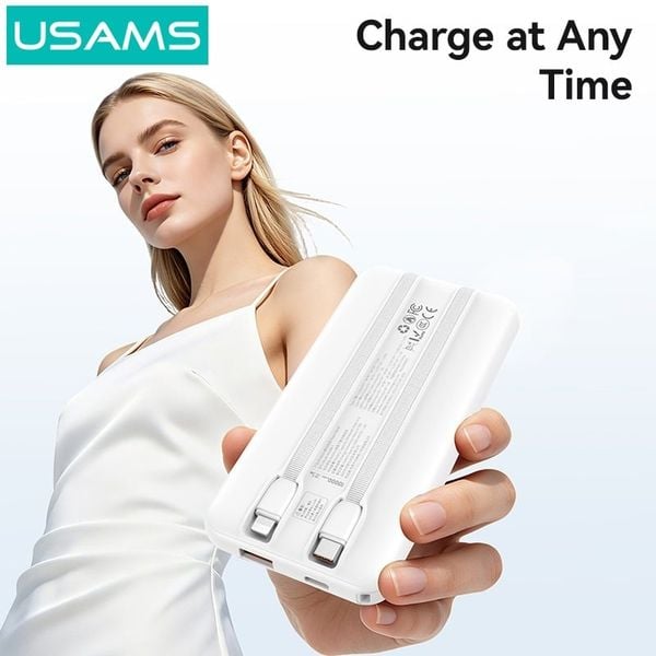 Pin Dự Phòng Kèm Cáp USB-C + Lightning USAMS CD281 10000mAh 22.5W (1*Type-C + 1*USB-A port, Digital LED Display)