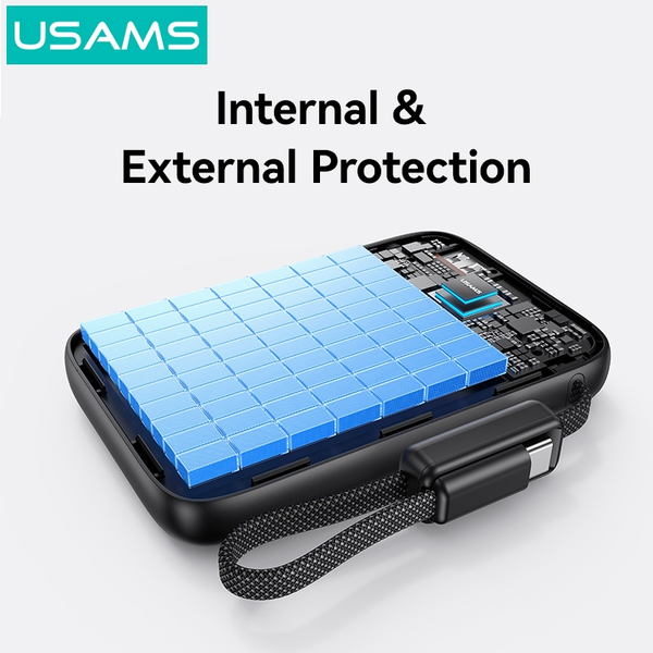 Pin Dự Phòng Kèm Cáp Type-C USAMS CD284 PB102 10000mAh 22.5W (Semi-Solid Battery Core, 1*Type-C + 1*USB-A port, Digital Display)
