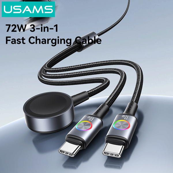 Cáp Sạc Nhanh C to 2C+Sạc Không Dây Cho Apple Watch 3-in-1 SJ754 72W (1.2m, Nylon Braided Cable)