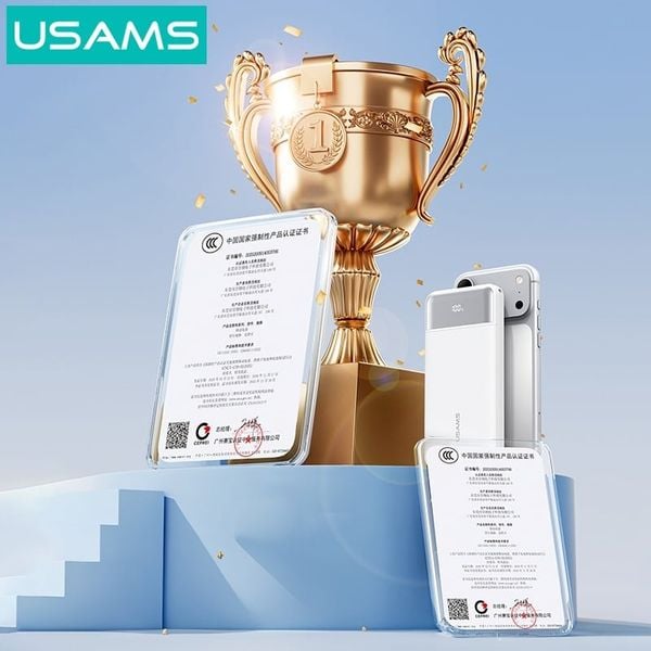 Pin Dự Phòng Kèm Cáp USB-C + Lightning USAMS CD281 10000mAh 22.5W (1*Type-C + 1*USB-A port, Digital LED Display)