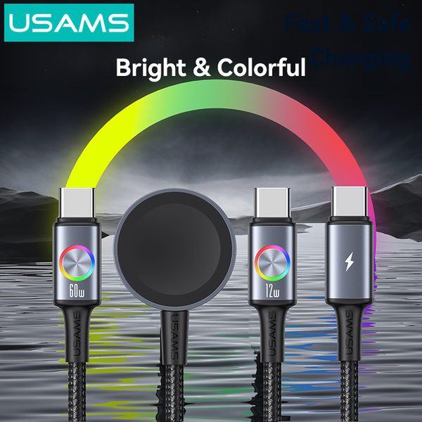 Cáp Sạc Nhanh C to 2C+Sạc Không Dây Cho Apple Watch 3-in-1 SJ754 72W (1.2m, Nylon Braided Cable)