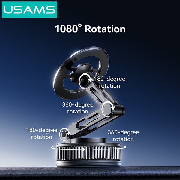 Giá Đỡ Điện Thoại Hút Chân Không Ô Tô Từ Tính + Để Bàn USAMS ZJ087 (360° Rotation, 360° Foldable, 3-Axis folding, N52 Strong magnetic adsorption)