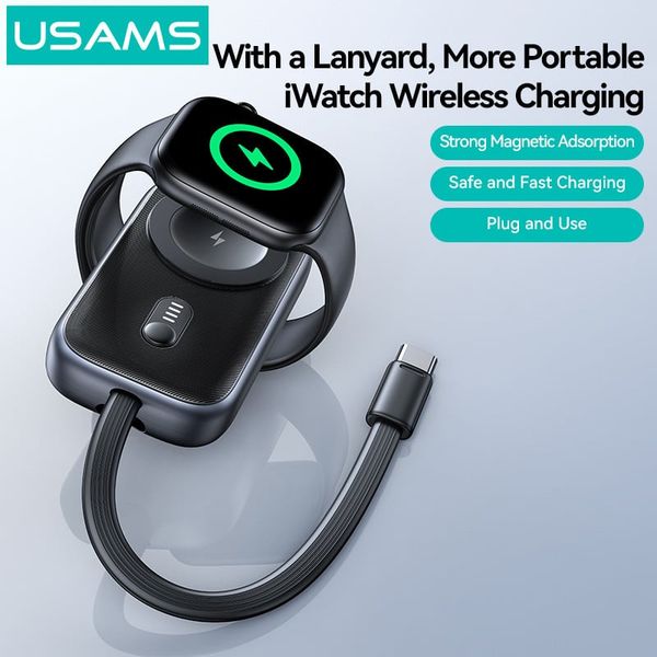 Đế Sạc Không Dây Dự Phòng Cho Watch USAMS CD245 1200mAh 2.5W (with Built-in Type-C cable)