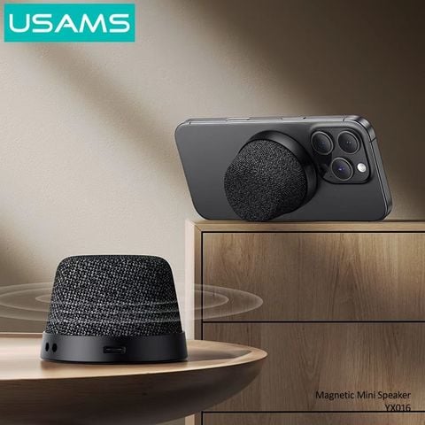 Loa Di Động Từ Tính Mini TWS Bluetooth USAMS YX016 5W (Bluetooth v5.4, 3H, 700mAh, 360° surround sound)