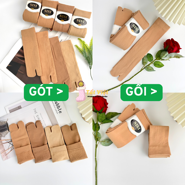 Tất Nữ Ngắn Xỏ Ngón ủ Kem SI SI Set 10 Đôi Màu Da Cổ Cao Chất Siêu Dày Dặn Mềm Mịn Co Giãn Tốt Có Lớp Lông