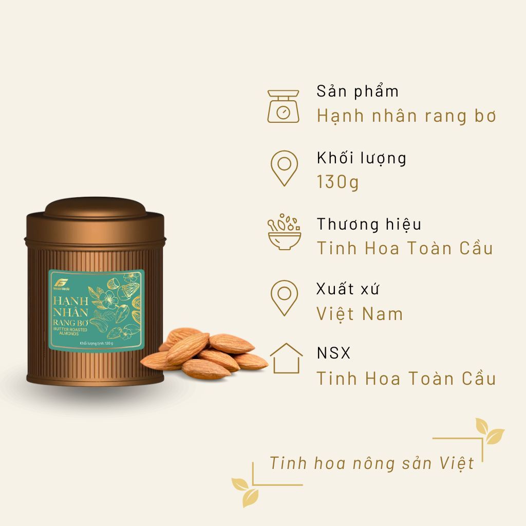 Hạnh Nhân Rang Bơ 130g Hộp Thiếc