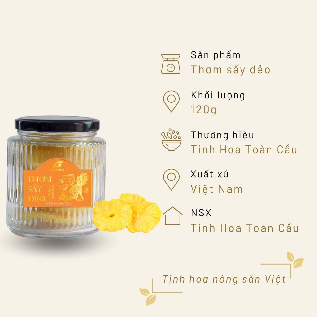 Thơm Sấy Dẻo 120g Hũ Thủy Tinh