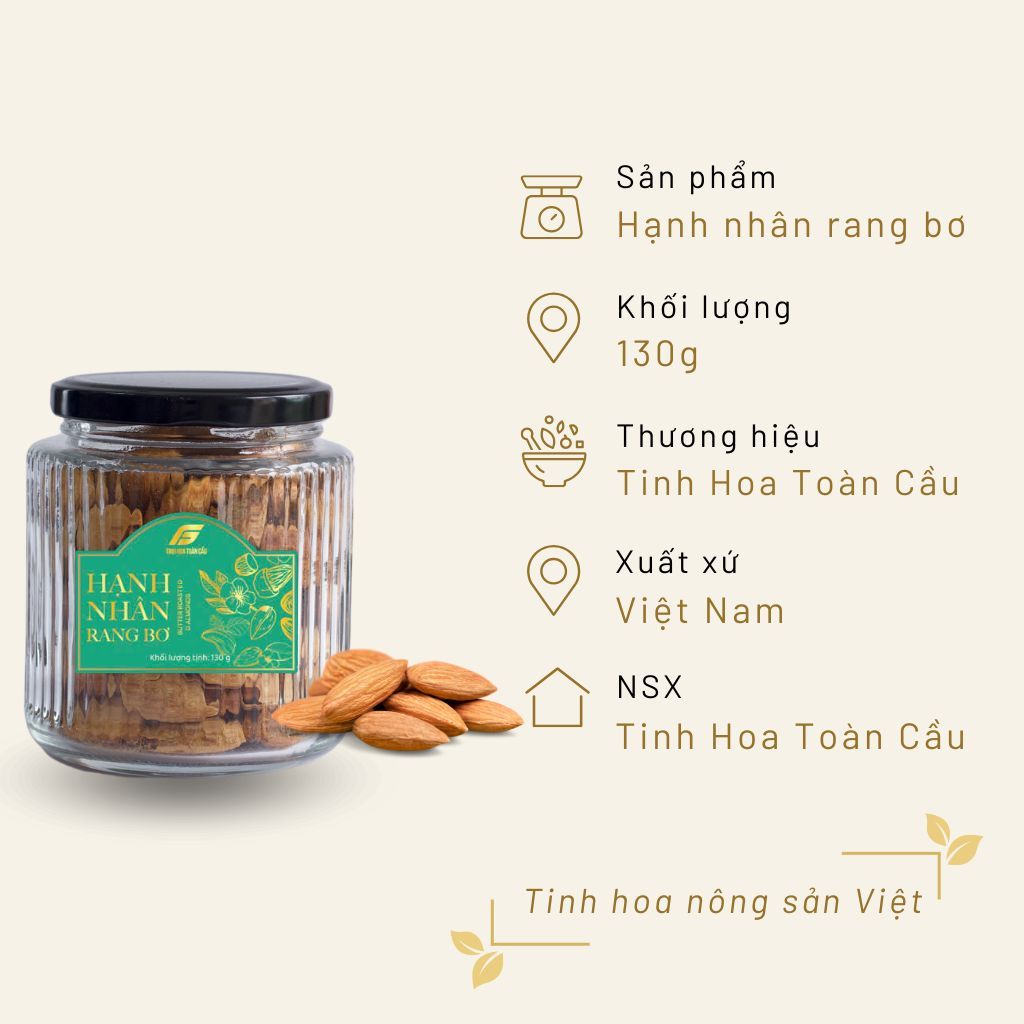 Hạnh Nhân Rang Bơ 130g Hũ Thủy Tinh