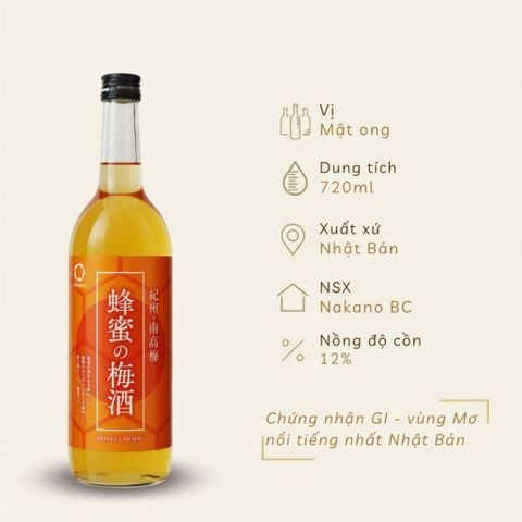 Rượu mơ Nhật Bản Nakano Mitsu vị mật ong 720ml 12%